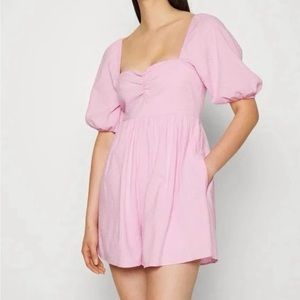 Pink Abercrombie Puff Sleeve Babydoll Romper (XS-Petite)
